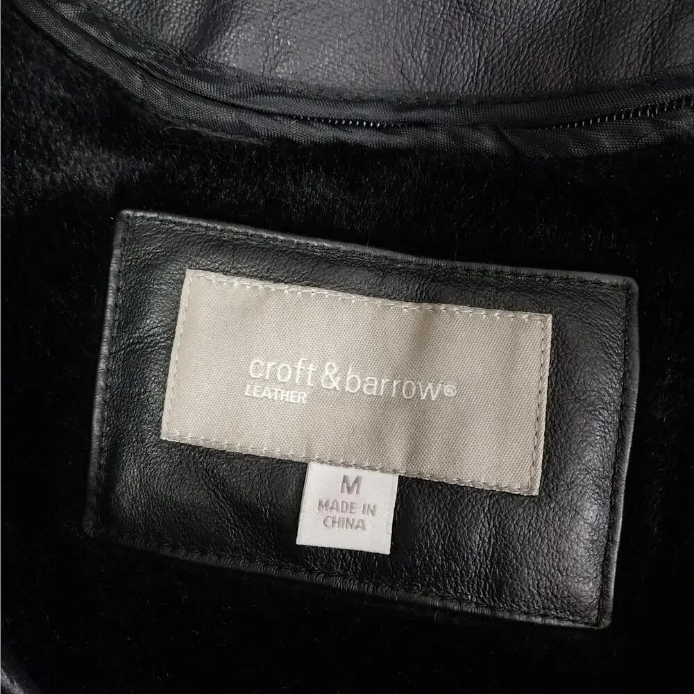 CROFT & BARROW! LUXE BLACK GENUINE LEATHER THERMAL LINED COAT, JACKET! SZ M